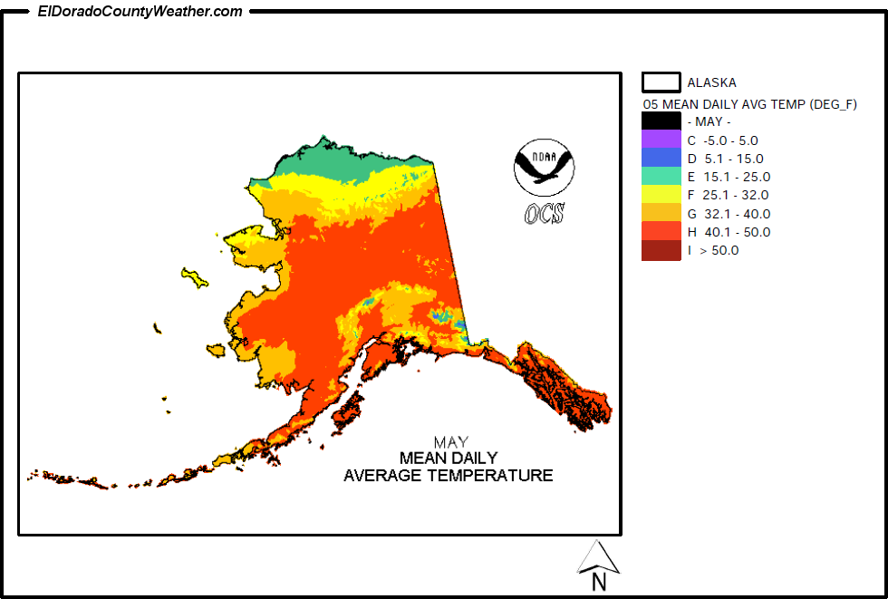 Alaska Climate Map for May Annual Mean Daily Average Temperature